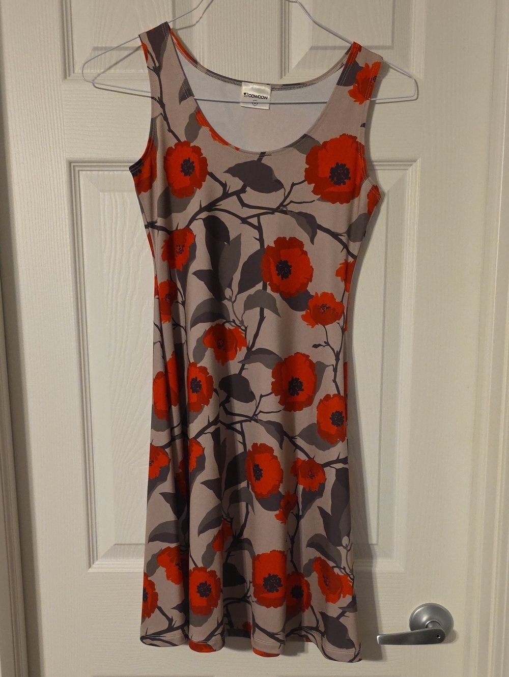 Cowcow Taupe and Red Floral Midi Tank Dress